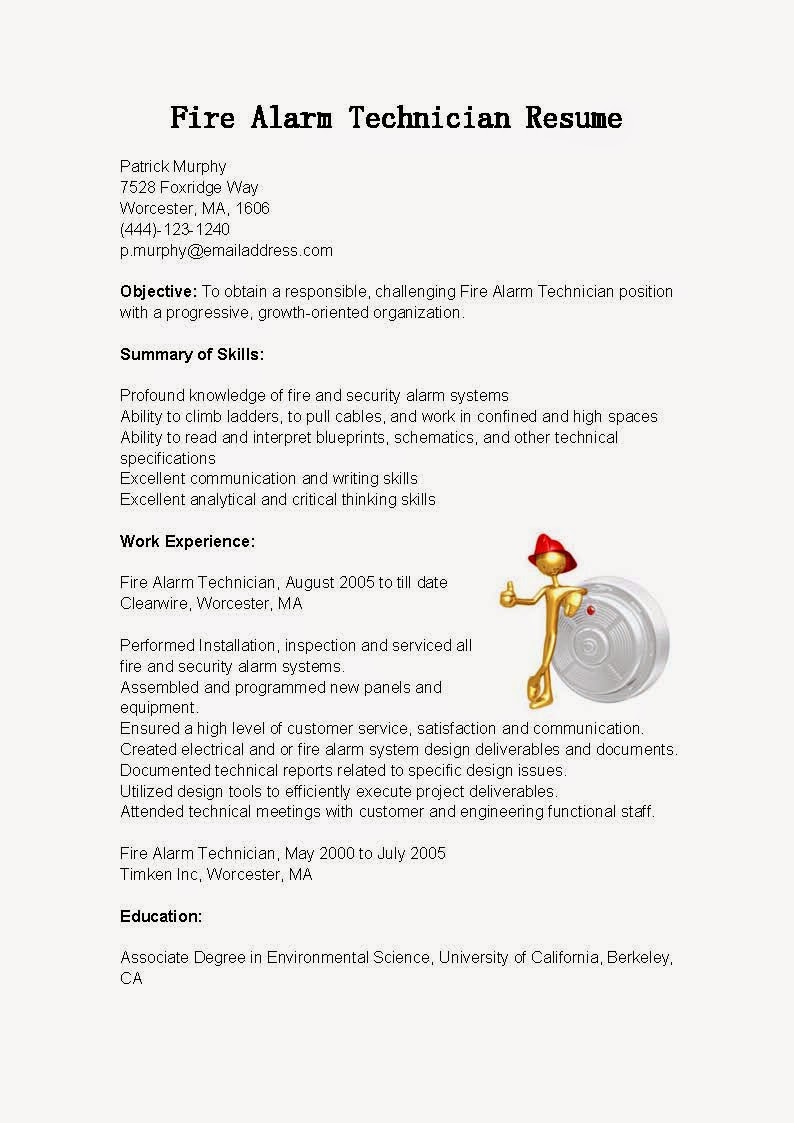Sample resume for security system technician